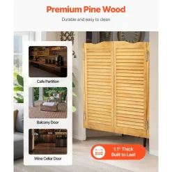 VEVOR Double Saloon Doors, 32"W x 42" H Arched Top Interior Swinging Cafe Doors, Premium Pine Wood, with Hinges & Hardware Kit, Easy to Install, for Hallway Kitchen Bar Pub Entrance, Log Color