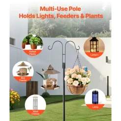 VEVOR Double Shepherds Hooks for Outdoor, 8 Pack 60 Inch Heavy Duty Bird Feeder Pole, 3/4 Inch Thick Garden Hooks for Hanging Hummingbird Feeder, Plant Baskets, Solar Light Lanterns,Wind Chimes