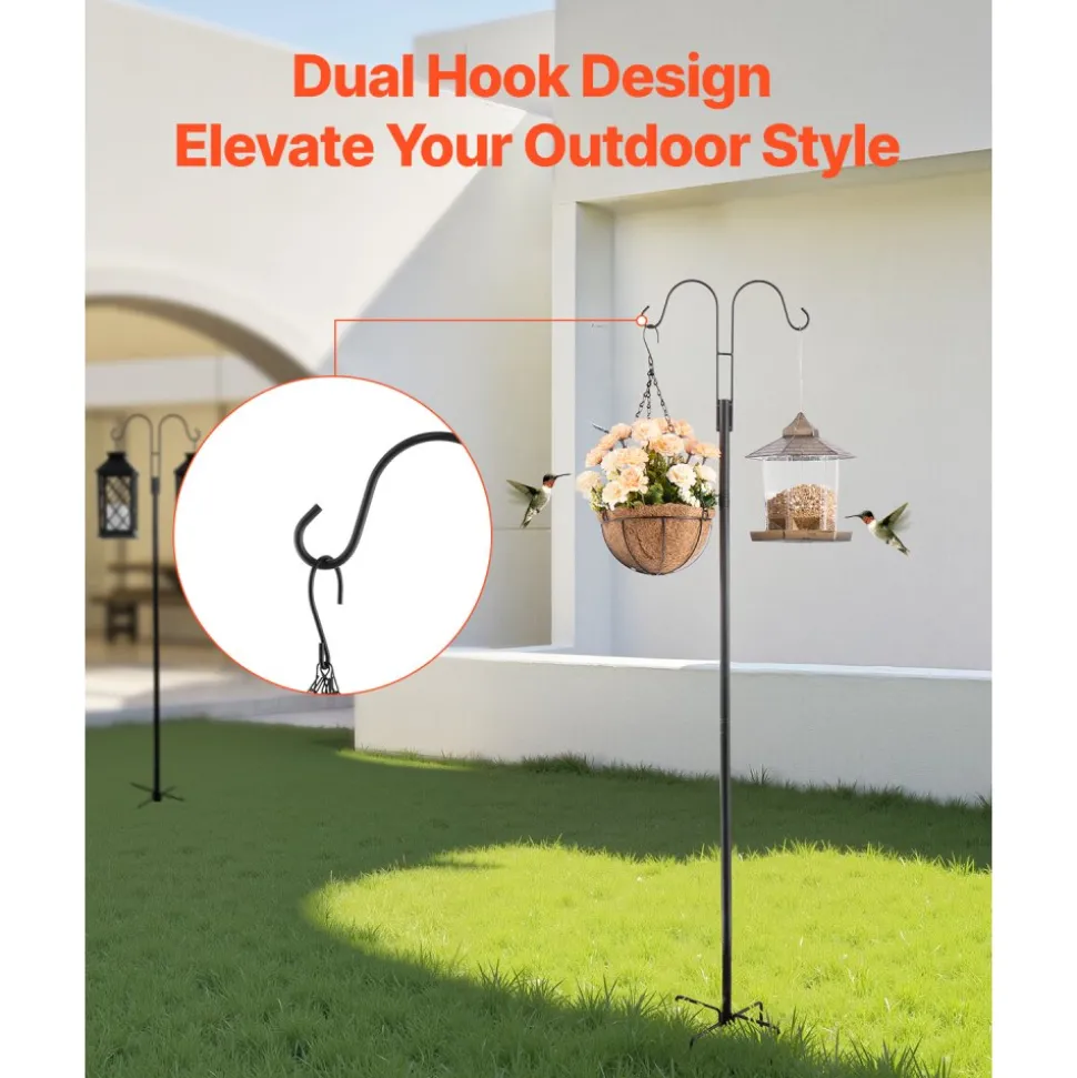 VEVOR Double Shepherds Hooks for Outdoor, 8 Pack 60 Inch Heavy Duty Bird Feeder Pole, 3/4 Inch Thick Garden Hooks for Hanging Hummingbird Feeder, Plant Baskets, Solar Light Lanterns,Wind Chimes