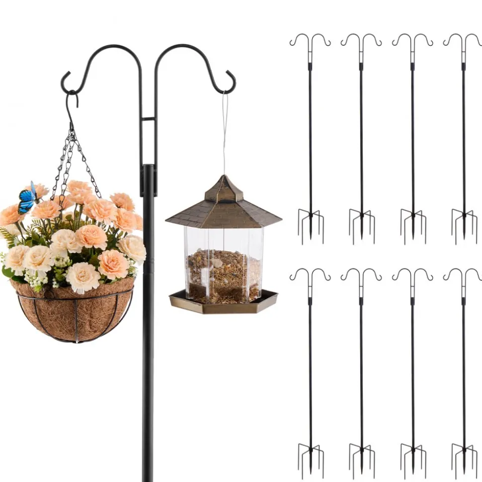 VEVOR Double Shepherds Hooks for Outdoor, 8 Pack 60 Inch Heavy Duty Bird Feeder Pole, 3/4 Inch Thick Garden Hooks for Hanging Hummingbird Feeder, Plant Baskets, Solar Light Lanterns,Wind Chimes