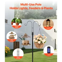 VEVOR Double Shepherds Hooks for Outdoor, 8 Pack 76 Inch Heavy Duty Bird Feeder Pole, 3/4 Inch Thick Garden Hooks for Hanging Hummingbird Feeder, Plant Baskets, Solar Light Lanterns,Wind Chimes