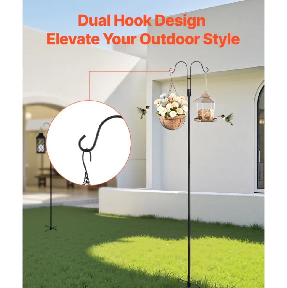 VEVOR Double Shepherds Hooks for Outdoor, 8 Pack 76 Inch Heavy Duty Bird Feeder Pole, 3/4 Inch Thick Garden Hooks for Hanging Hummingbird Feeder, Plant Baskets, Solar Light Lanterns,Wind Chimes