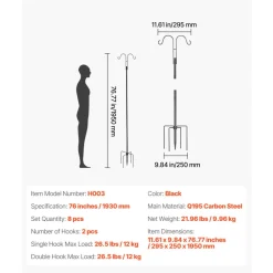 VEVOR Double Shepherds Hooks for Outdoor, 8 Pack 76 Inch Heavy Duty Bird Feeder Pole, 3/4 Inch Thick Garden Hooks for Hanging Hummingbird Feeder, Plant Baskets, Solar Light Lanterns,Wind Chimes