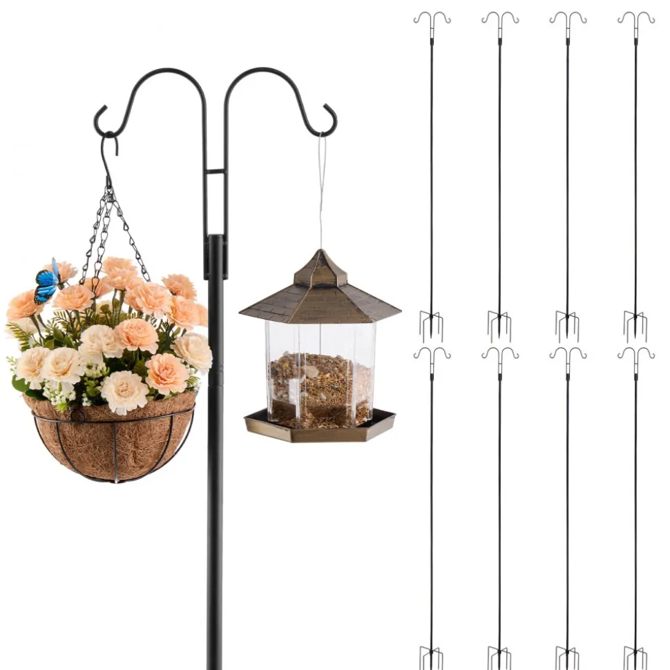 VEVOR Double Shepherds Hooks for Outdoor, 8 Pack 108 Inch Heavy Duty Bird Feeder Pole, 3/4 Inch Thick Garden Hooks for Hanging Hummingbird Feeder, Plant Baskets, Solar Light Lanterns,Wind Chimes