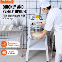 VEVOR Dough Divider Rounder, 40PCS Manual Dough Equal Divider Machine, 1.06oz - 4.94oz Hand Press Dough Cutter with 304 Stainless Steel Tray and Blade, Bread Maker for Bakery, Restaurant, Commercial