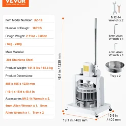 VEVOR Dough Divider Rounder, 18PCS Manual Dough Equal Divider Machine, 2.11oz - 9.88oz Hand Press Dough Cutter with 304 Stainless Steel Tray and Blade, Bread Maker for Bakery, Restaurant, Commercial