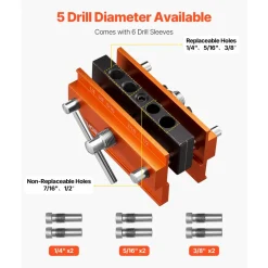 VEVOR Doweling Jig Kit, Self Centering Dowel Drill Jig for Straight Holes, Aluminum Alloy Woodworking Tools with 6 Drill Guide Bushings, Adjustable Width, for Wood Working, Drilling and Marking