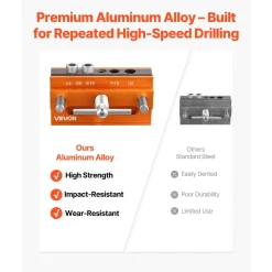 VEVOR Doweling Jig Kit, Self Centering Dowel Drill Jig for Straight Holes, Aluminum Alloy Woodworking Tools with 6 Drill Guide Bushings, Adjustable Width, for Wood Working, Drilling and Marking