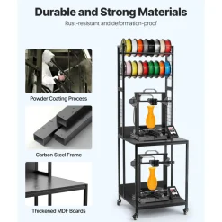 VEVOR 3D Printer Filament Storage Rack, 4-Tier 3D Printer Stand with Filament Storage, Spools Holder Racks Cart with Wheels, Filaments Organzied for 3D Printing Station, Office, Workshop (Shelf Only)