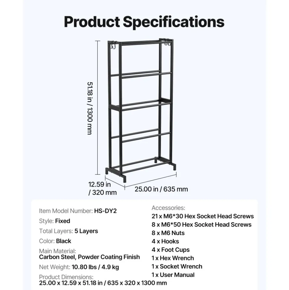VEVOR 3D Printer Filament Storage Rack, 5 Tier Heavy Duty Storage Shelves for 3D Printing Filaments, Filament Spool Holders Racks for 3D Printing Studio, Home Studio, Office, Workshop (Shelf Only)