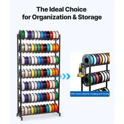 VEVOR 3D Printer Filament Storage Rack, 3-Tier 3D Printer Stand with Filament Storage, Spools Holder Racks Cart with Wheels, Filaments Organzied for 3D Printing Station, Office, Workshop (Shelf Only)