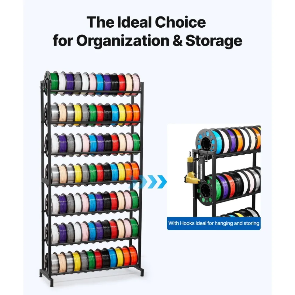 VEVOR 3D Printer Filament Storage Rack, 3-Tier 3D Printer Stand with Filament Storage, Spools Holder Racks Cart with Wheels, Filaments Organzied for 3D Printing Station, Office, Workshop (Shelf Only)