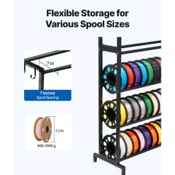 VEVOR 3D Printer Filament Storage Rack, 3-Tier 3D Printer Stand with Filament Storage, Spools Holder Racks Cart with Wheels, Filaments Organzied for 3D Printing Station, Office, Workshop (Shelf Only)
