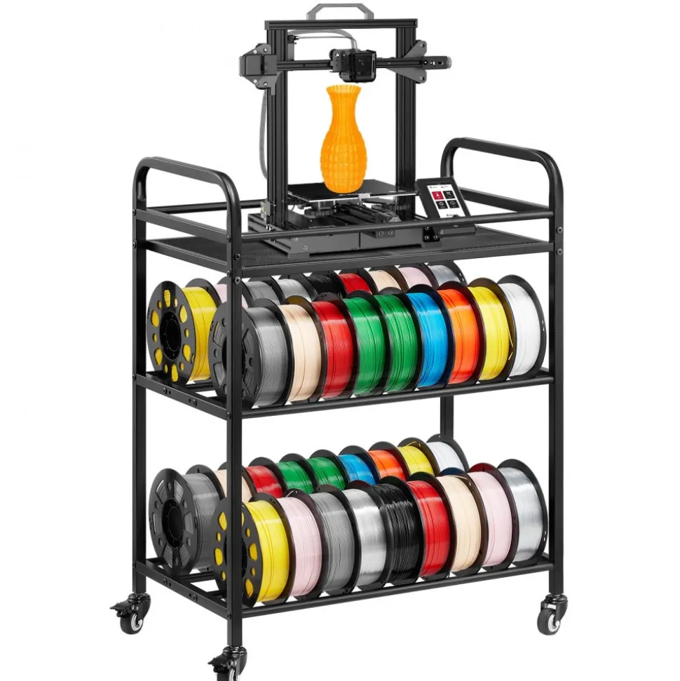 VEVOR 3D Printer Filament Storage Rack, 3 Tier Heavy Duty Storage Shelf, Rolling Filament Spool Holders Racks with Wheels, Filaments Organzied for 3D Printing Station, Office, Workshop (Shelf Only)