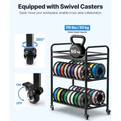 VEVOR 3D Printer Filament Storage Rack, 3 Tier Heavy Duty Storage Shelf, Rolling Filament Spool Holders Racks with Wheels, Filaments Organzied for 3D Printing Station, Office, Workshop (Shelf Only)