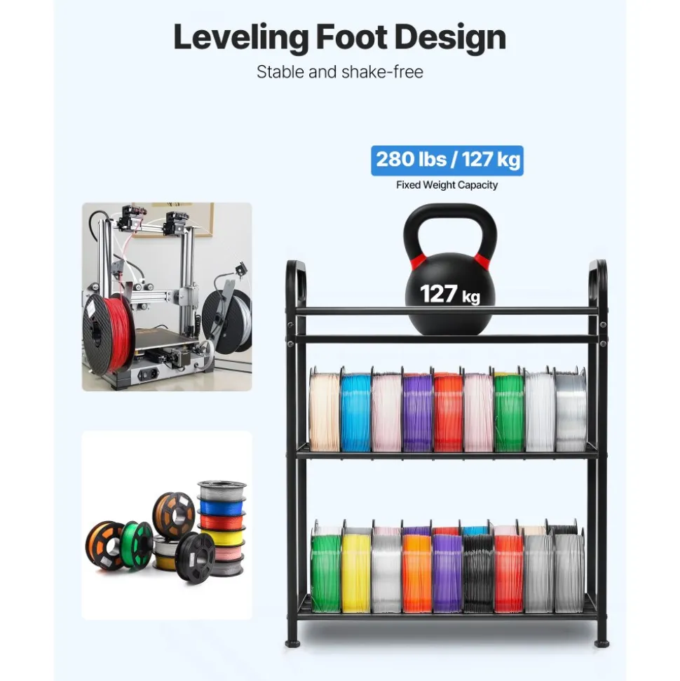 VEVOR 3D Printer Filament Storage Rack, 3 Tier Heavy Duty Storage Shelf, Rolling Filament Spool Holders Racks with Wheels, Filaments Organzied for 3D Printing Station, Office, Workshop (Shelf Only)