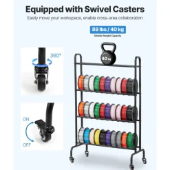 VEVOR 3D Printer Filament Storage Rack, 4 Tier Heavy Duty Storage Shelf, Rolling Filament Spool Holders Racks with Wheels, Filaments Organzied for 3D Printing Station, Office, Workshop (Shelf Only)