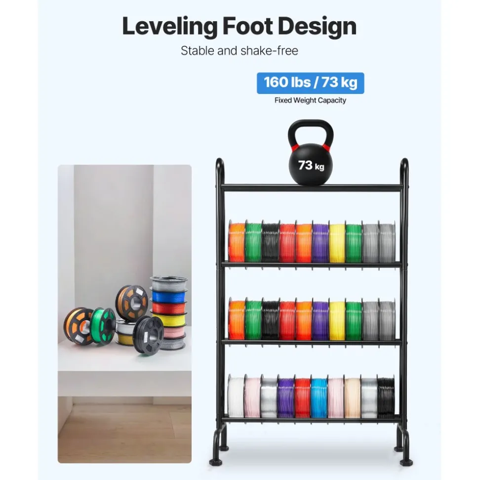 VEVOR 3D Printer Filament Storage Rack, 4 Tier Heavy Duty Storage Shelf, Rolling Filament Spool Holders Racks with Wheels, Filaments Organzied for 3D Printing Station, Office, Workshop (Shelf Only)