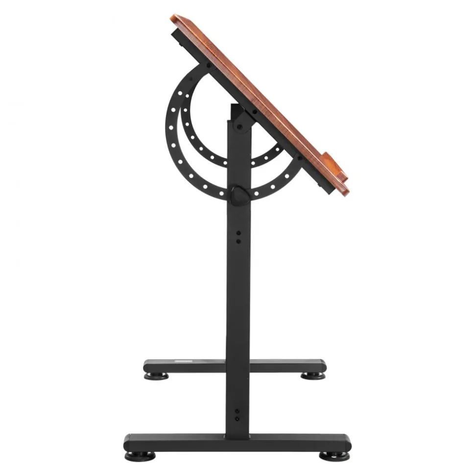 VEVOR Drafting Table, Adjustable 0°–90° Tilt Drawing Desk, Portable Artist Table with Black H-Frame and Brown Desktop, Wooden Painting Desk Craft Workstation for Reading, Writing, Crafting, Meeting