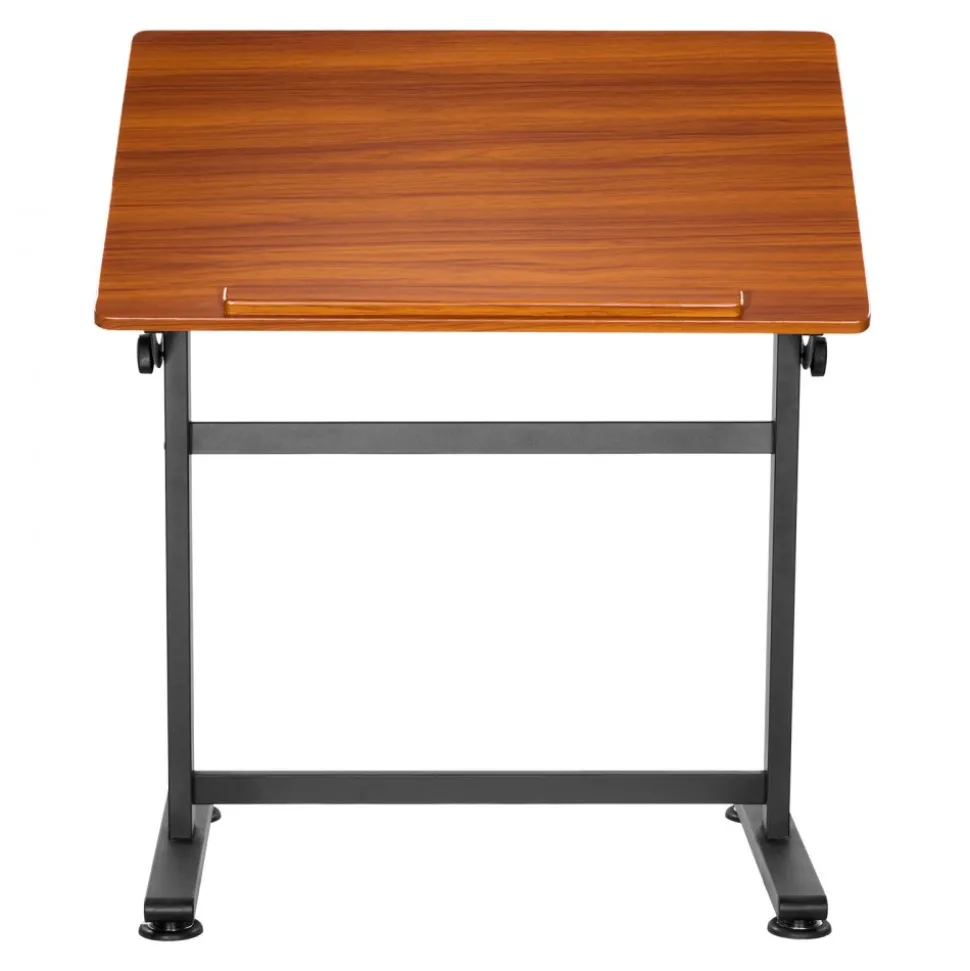 VEVOR Drafting Table, Adjustable 0°–90° Tilt Drawing Desk, Portable Artist Table with Black H-Frame and Brown Desktop, Wooden Painting Desk Craft Workstation for Reading, Writing, Crafting, Meeting
