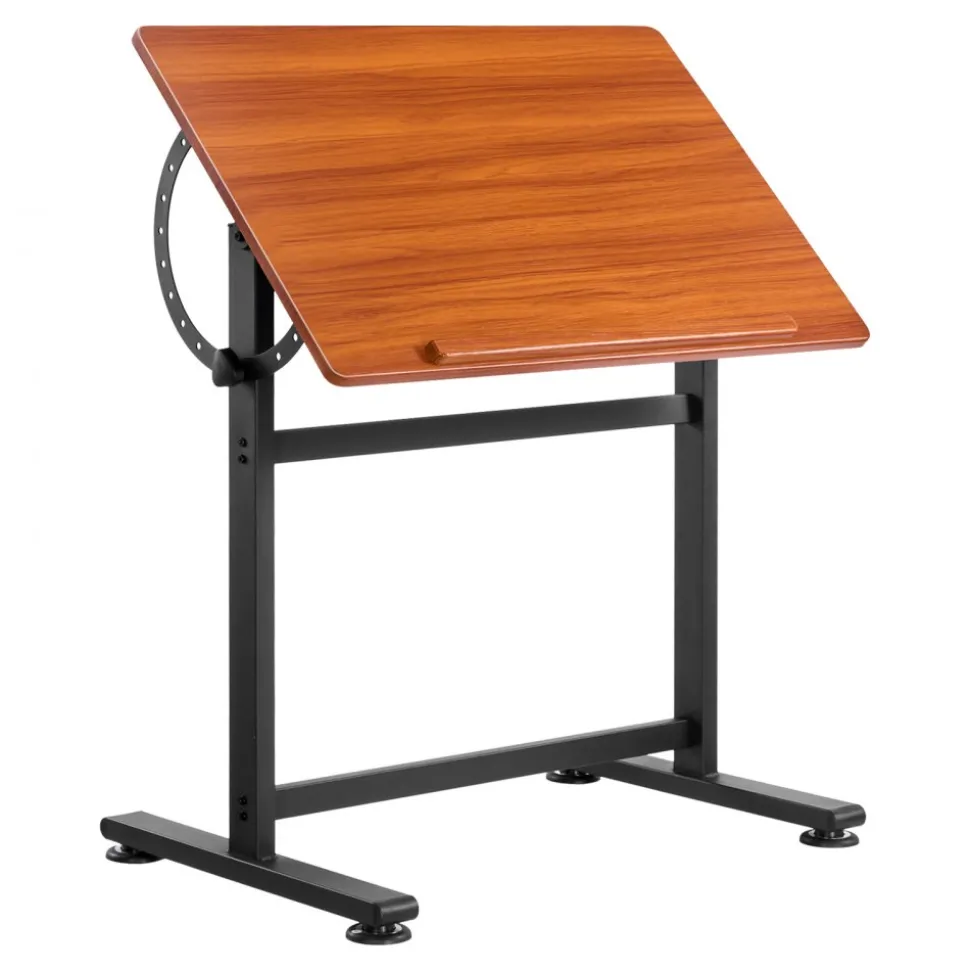 VEVOR Drafting Table, Adjustable 0°–90° Tilt Drawing Desk, Portable Artist Table with Black H-Frame and Brown Desktop, Wooden Painting Desk Craft Workstation for Reading, Writing, Crafting, Meeting