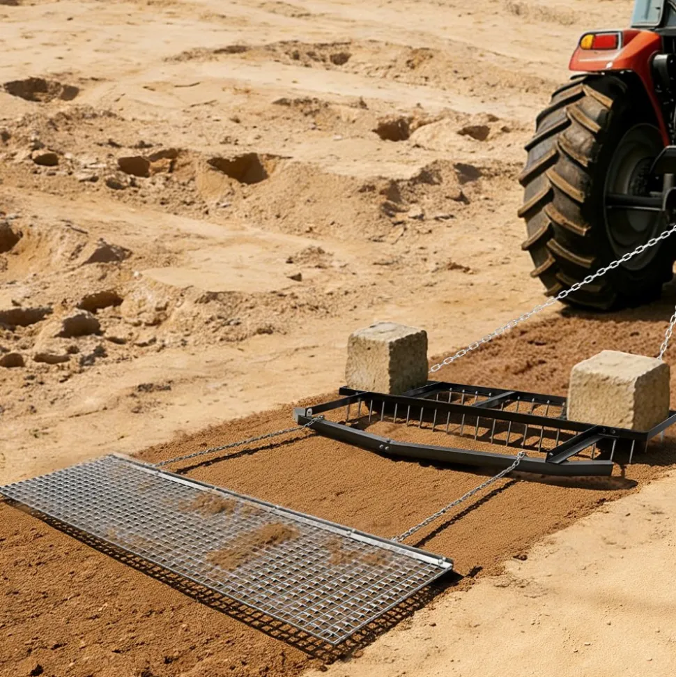 VEVOR Drag Harrow, 6 ft Tow-Behind Driveway Grader with Chain Harrow, Adjustable Width & 80lbs Load Capacity, Heavy Duty Lawn Leveling Rake, Fits ATVs UTVs Tractors, for Gravel Driveway Field