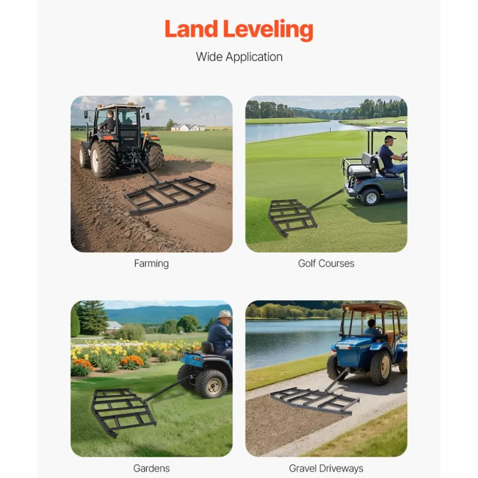 VEVOR Drag Harrow, 84" Width Tow Behind Drag Harrow, Q235 Steel Driveway Grader with Adjustable Bars & Pin Hitch, Support up to 50 lbs, Tractor Driveway Harrow for ATVs, UTVs, Garden Lawn Tractors
