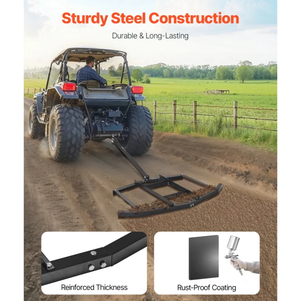VEVOR Drag Harrow, 66" Width Tow Behind Drag Harrow, Q235 Steel Driveway Grader with Adjustable Bars & Pin Hitch, Support up to 50 lbs, Tractor Driveway Harrow for ATVs, UTVs, Garden Lawn Tractors
