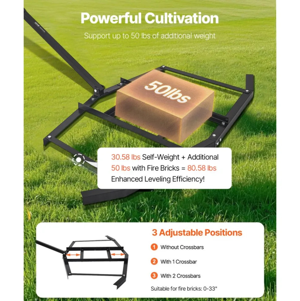 VEVOR Drag Harrow, 66" Width Tow Behind Drag Harrow, Q235 Steel Driveway Grader with Adjustable Bars & Pin Hitch, Support up to 50 lbs, Tractor Driveway Harrow for ATVs, UTVs, Garden Lawn Tractors