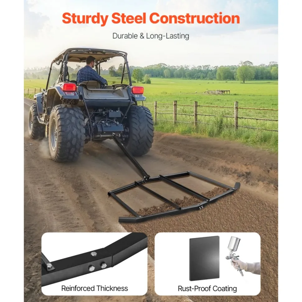 VEVOR Drag Harrow, 72" Width Tow Behind Drag Harrow, Q235 Steel Driveway Grader with Pin-Style Hitch, Driveway Tractor Gravel Level Driveway Grader for ATVs, UTV, Garden Lawn Tractors