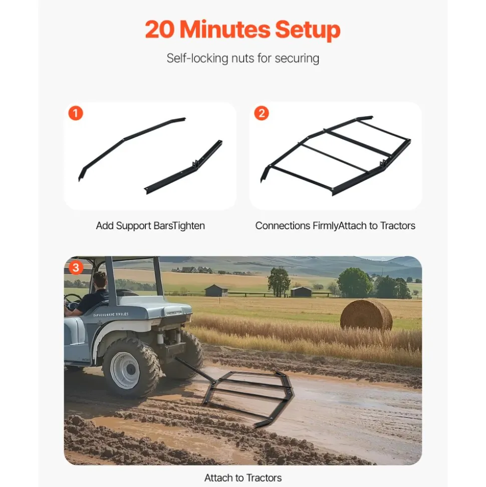 VEVOR Drag Harrow, 72" Width Tow Behind Drag Harrow, Q235 Steel Driveway Grader with Pin-Style Hitch, Driveway Tractor Gravel Level Driveway Grader for ATVs, UTV, Garden Lawn Tractors