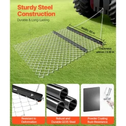 VEVOR Drag Harrow, 4 x 5 ft Chain Harrow - Made from Q235 Steel, UTV Tractor Attachments for Landscape Leveling or Sod Prepping, Durable Harrow Rake for Gravel Driveway, Farm Field Garden Black