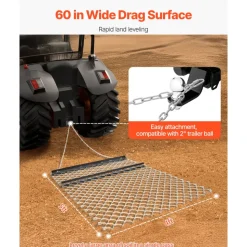 VEVOR Drag Harrow, 4 x 5 ft Chain Harrow - Made from Q235 Steel, UTV Tractor Attachments for Landscape Leveling or Sod Prepping, Durable Harrow Rake for Gravel Driveway, Farm Field Garden Black
