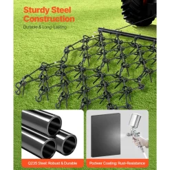 VEVOR Drag Harrow, 4 x 4 ft Durable Chain Harrow with 69 Sharp Teeth, Suitable for ATV UTV Tractor, Ideal for Soil Preparation, Seeding, Smoothing Landscapes, and Yard Gravel Driveway Maintenance