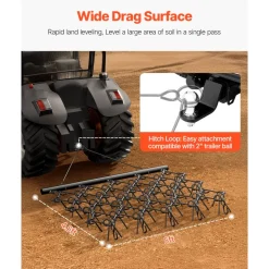 VEVOR Drag Harrow, 5 x 4.5 ft Durable Chain Harrow with 60 Sharp Teeth, Suitable for ATV UTV Tractor, Ideal for Soil Preparation, Seeding, Smoothing Landscapes, and Yard Gravel Driveway Maintenance
