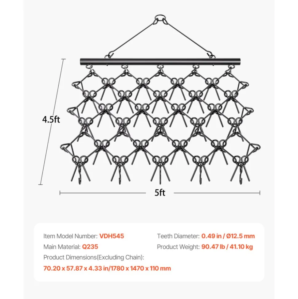VEVOR Drag Harrow, 5 x 4.5 ft Durable Chain Harrow with 60 Sharp Teeth, Suitable for ATV UTV Tractor, Ideal for Soil Preparation, Seeding, Smoothing Landscapes, and Yard Gravel Driveway Maintenance