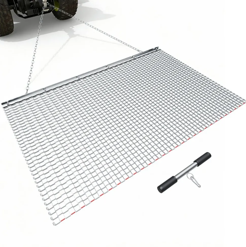 VEVOR Drag Harrow, 5 x 3 ft, High-Efficiency Chain Harrow Rake, ATVs UTVs Tractors Attachments, Durable Galvanized Steel Mesh Drag Mat with Towing Chain, for Gravel Driveway Ruts Farm Field Leveling