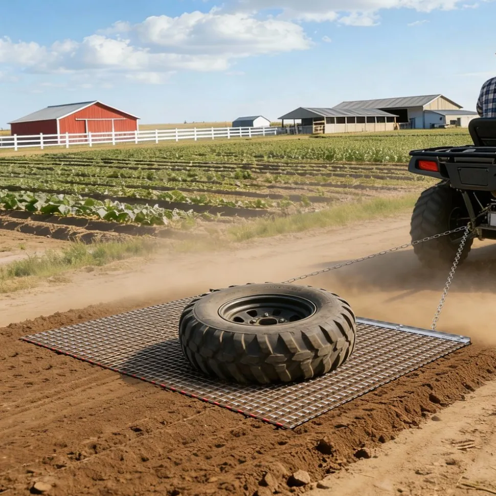 VEVOR Drag Harrow, 5 x 3 ft, High-Efficiency Chain Harrow Rake, ATVs UTVs Tractors Attachments, Durable Galvanized Steel Mesh Drag Mat with Towing Chain, for Gravel Driveway Ruts Farm Field Leveling