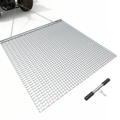 VEVOR Drag Harrow, 4 x 4 ft, High-Efficiency Chain Harrow Rake, ATVs UTVs Tractors Attachments, Durable Galvanized Steel Mesh Drag Mat with Towing Chain, for Gravel Driveway Ruts Farm Field Leveling