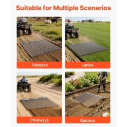 VEVOR Drag Harrow, 4 x 4 ft, High-Efficiency Chain Harrow Rake, ATVs UTVs Tractors Attachments, Durable Galvanized Steel Mesh Drag Mat with Towing Chain, for Gravel Driveway Ruts Farm Field Leveling