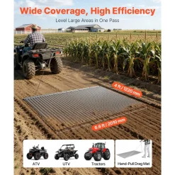 VEVOR Drag Harrow, 6.6 x 4 ft, High-Efficiency Chain Harrow Rake, ATVs UTVs Tractors Attachments, Durable Galvanized Steel Mesh Drag Mat with Towing Chain, for Gravel Driveway Ruts Farm Field Leveling