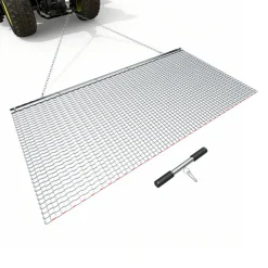 VEVOR Drag Harrow, 6 x 3 ft, High-Efficiency Chain Harrow Rake, ATVs UTVs Tractors Attachments, Durable Galvanized Steel Mesh Drag Mat with Towing Chain, for Gravel Driveway Ruts Farm Field Leveling