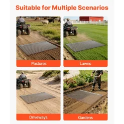 VEVOR Drag Harrow, 6 x 3 ft, High-Efficiency Chain Harrow Rake, ATVs UTVs Tractors Attachments, Durable Galvanized Steel Mesh Drag Mat with Towing Chain, for Gravel Driveway Ruts Farm Field Leveling