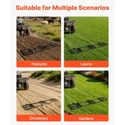 VEVOR Drag Harrow, 96 x 20 in, Tow-Behind Driveway Grader with Adjustable Width & 50lbs Load Capacity, Heavy Duty Lawn Leveling Rake, Galvanized Steel Gravel Driveway Drag, Fits ATVs UTVs Tractors