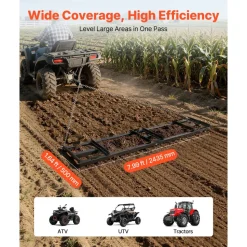 VEVOR Drag Harrow, 96 x 20 in, Tow-Behind Driveway Grader with Adjustable Width & 50lbs Load Capacity, Heavy Duty Lawn Leveling Rake, Galvanized Steel Gravel Driveway Drag, Fits ATVs UTVs Tractors