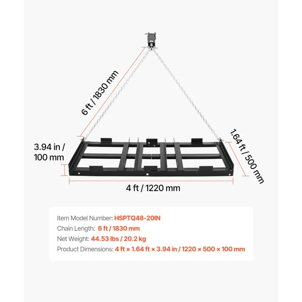 VEVOR Drag Harrow, 48 x 20 in, Tow-Behind Driveway Grader with Adjustable Width & 50lbs Load Capacity, Heavy Duty Lawn Leveling Rake, Galvanized Steel Gravel Driveway Drag, Fits ATVs UTVs Tractors
