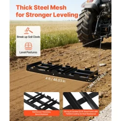 VEVOR Drag Harrow, 48 x 20 in, Tow-Behind Driveway Grader with Adjustable Width & 50lbs Load Capacity, Heavy Duty Lawn Leveling Rake, Galvanized Steel Gravel Driveway Drag, Fits ATVs UTVs Tractors