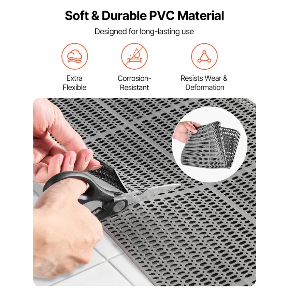 VEVOR Drainage Mat, 3 x 50 ft, PVC Non Slip Commercial Floor Mat, Wet Area Water Drain Splash Matting Hollow Doormat Roll, for Outdoor Indoor Restaurant Swimming Pool Patio Bathroom Washroom, Black