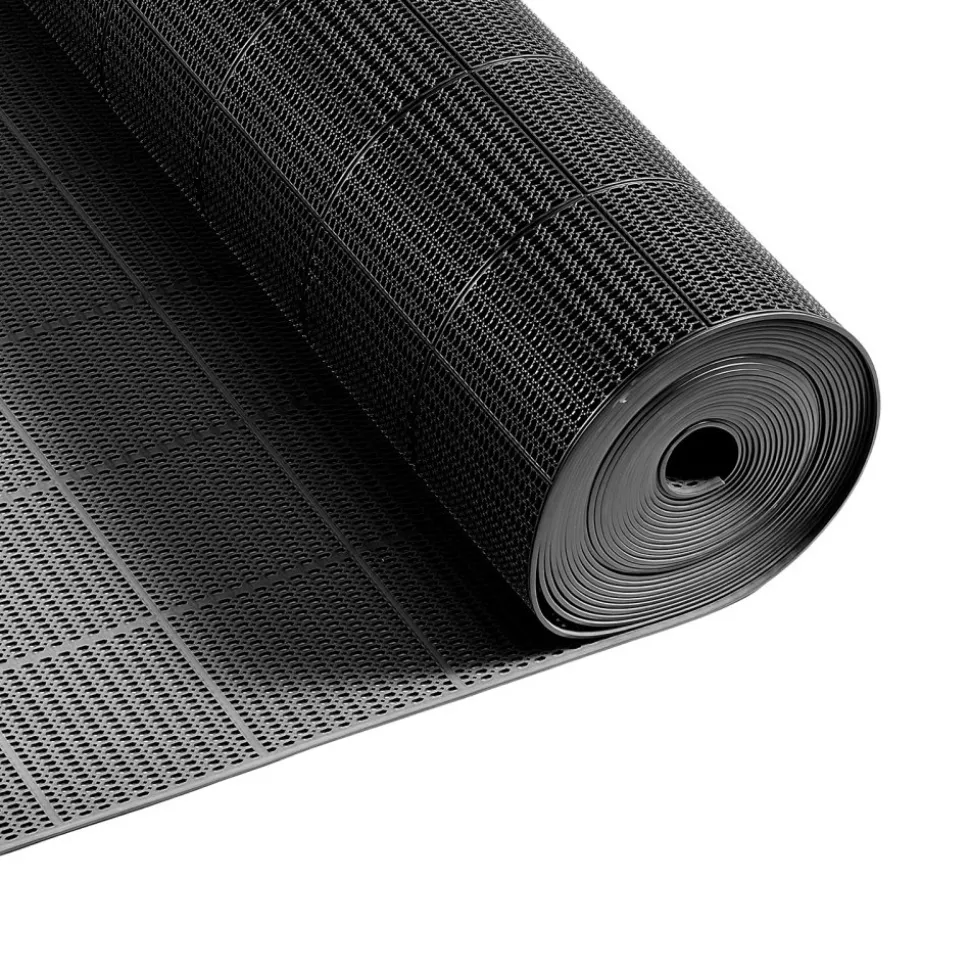 VEVOR Drainage Mat, 3 x 50 ft, PVC Non Slip Commercial Floor Mat, Wet Area Water Drain Splash Matting Hollow Doormat Roll, for Outdoor Indoor Restaurant Swimming Pool Patio Bathroom Washroom, Black