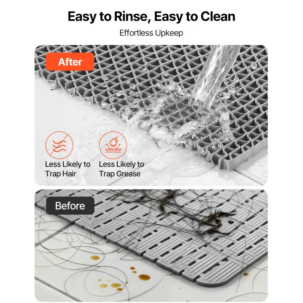 VEVOR Drainage Mat, 3 x 10 ft, PVC Non Slip Commercial Floor Mat, Wet Area Water Drain Splash Matting Hollow Doormat Roll, for Outdoor Indoor Restaurant Swimming Pool Patio Bathroom Washroom, Gray